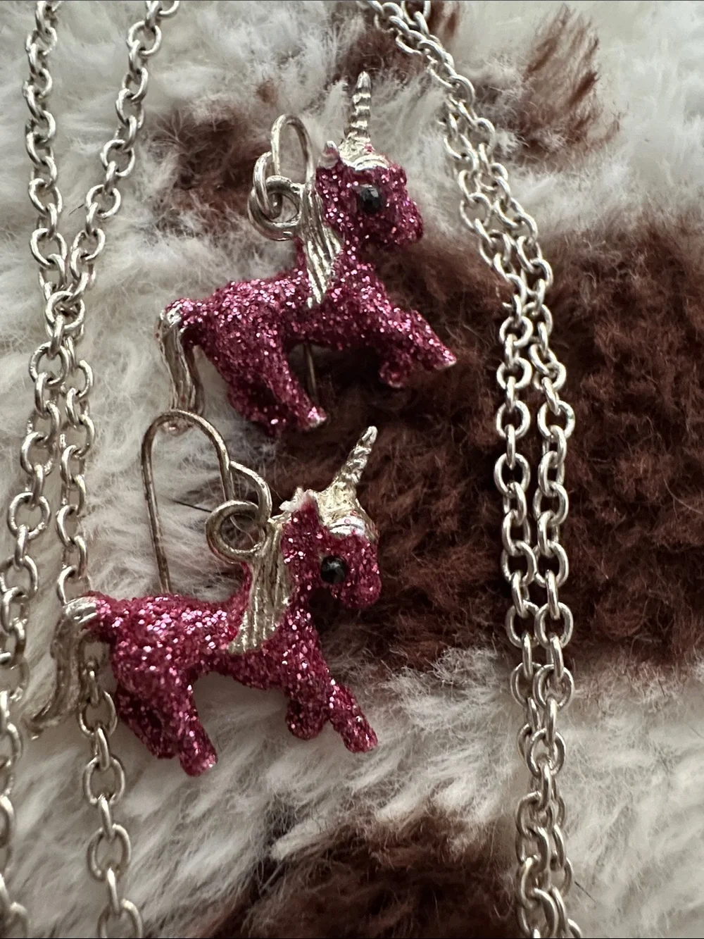 Sparkle Unicorn Necklace & Earrings Set - Pink Glitter